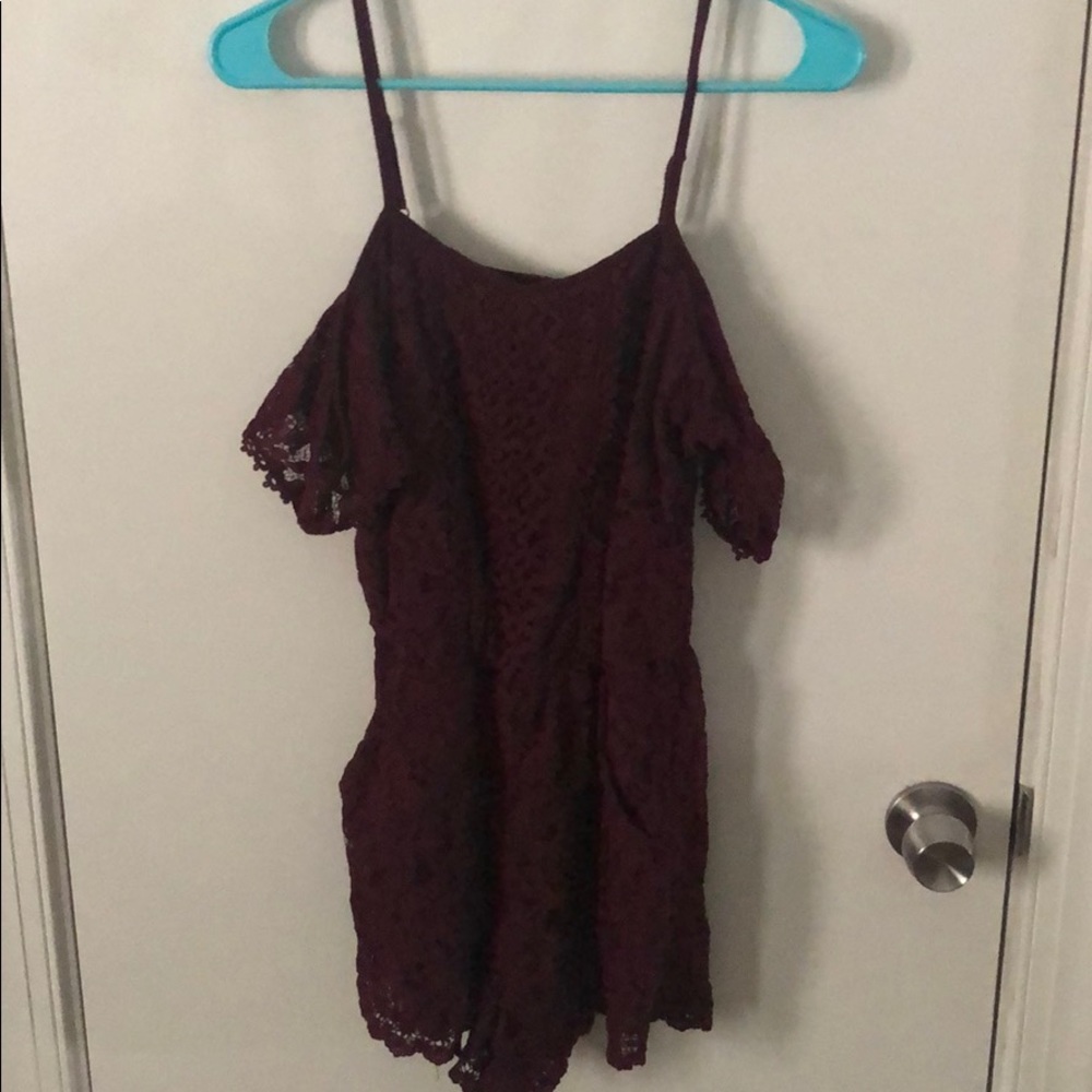 Red wine lace romper